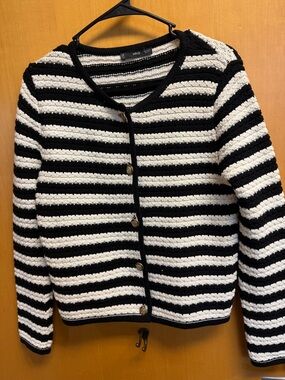 MANGO MNG Black & White Striped Knit Cardigan M